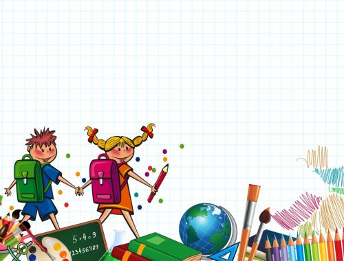 rajz egy fiúról és lányról iskolatáskával