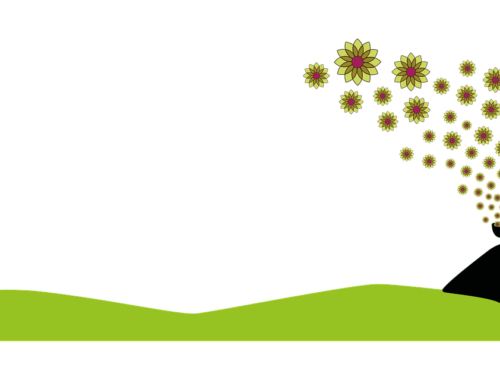 tündér kezében lévő tálból virágok jönnek ki