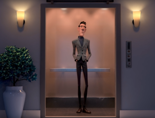 animáció, férfi a liftben