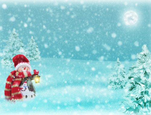 hóember lápást fog a havazásban festmény