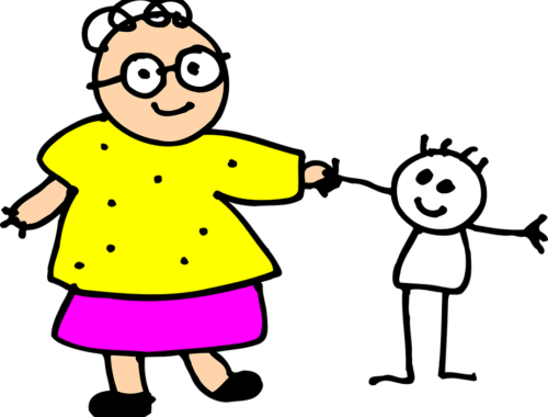 rajz egy nagymamáról és unokájáról