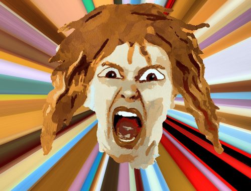 rajz egy ordító fejről