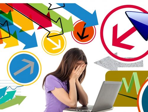 nő eltakarja az arcát, nyilak