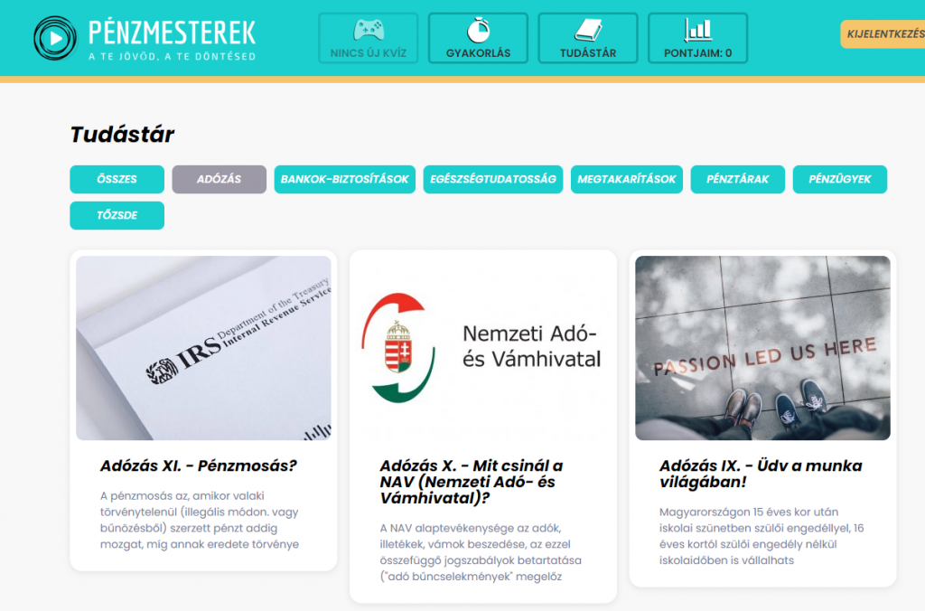 pénzmesterek vetélkedő - tudástár